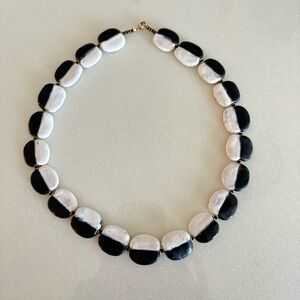 Women’s Handcrafted Hand painted Necklace Black White Smooth Stones